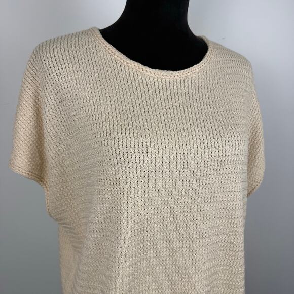 Chicos Pullover Short DLMN Sleeve Knit Sweater Tee w/ Fringe Sand Cream Plus XL - Picture 4 of 11